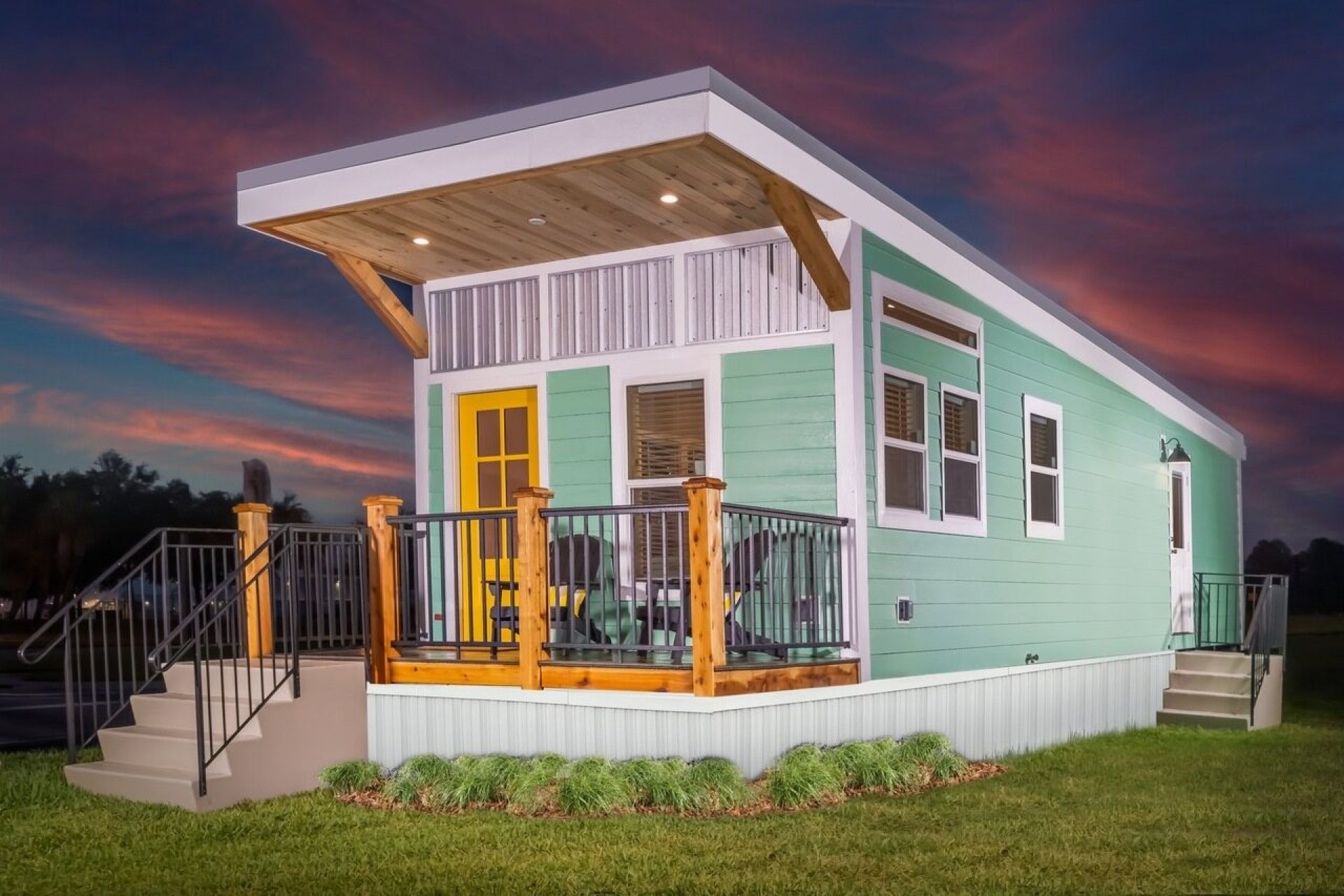 A stylish wooden cabin amidst lush greenery, ideal for a nature escape.